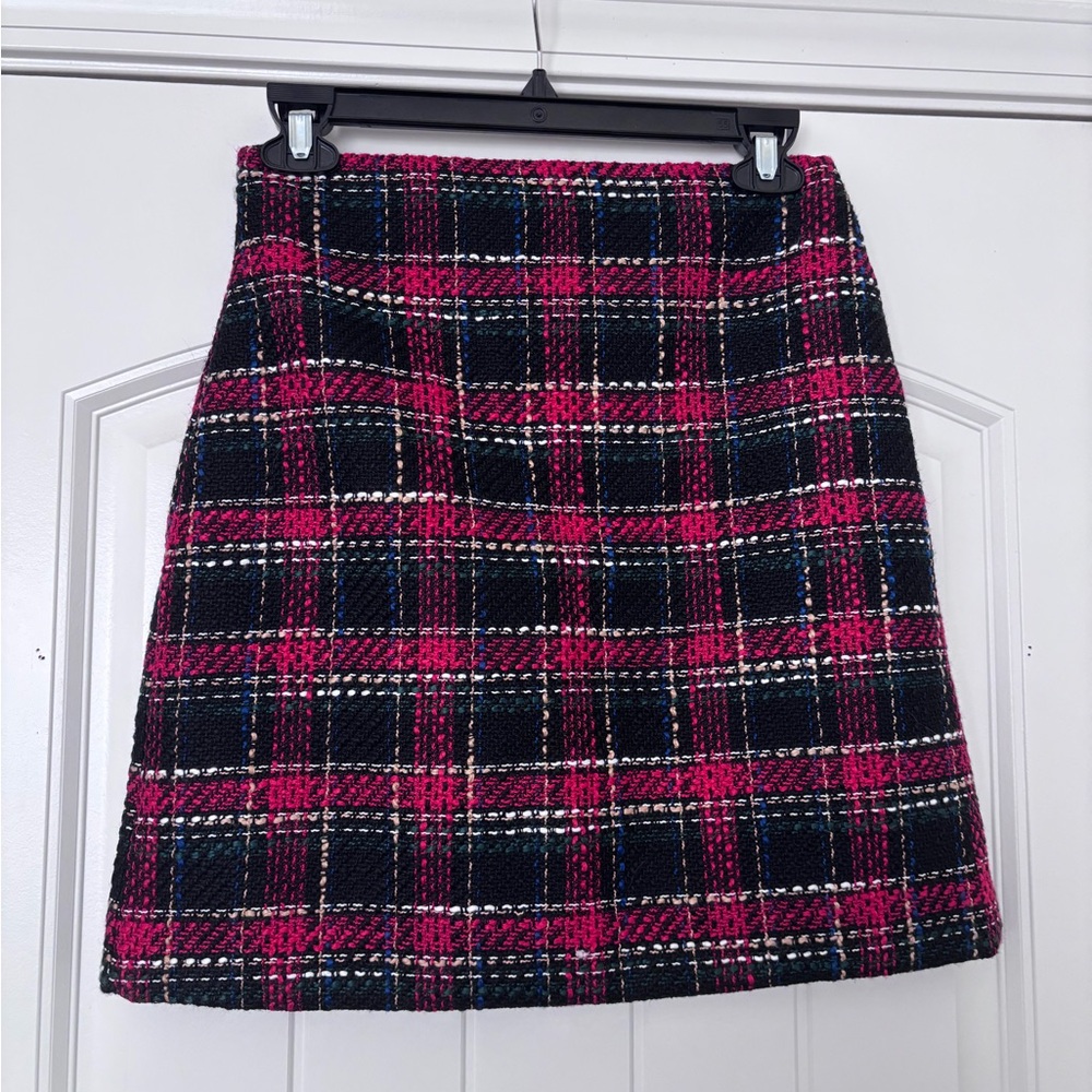 LOFT Red and Black Plaid A-Line Skirt